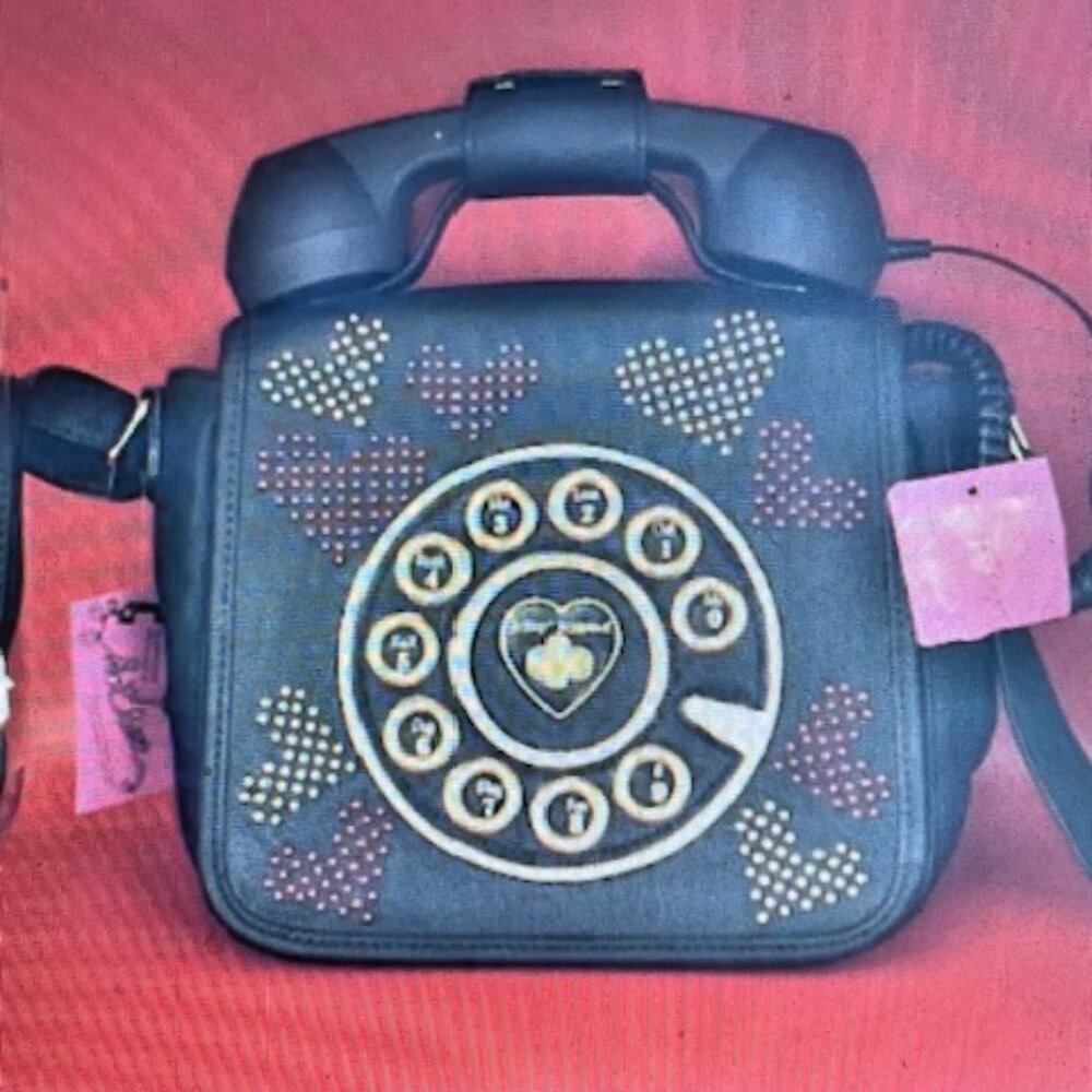 NWT Betsey Johnson Valentines Call Me Baby Telephone Bag Silver Red  Stud ❤️